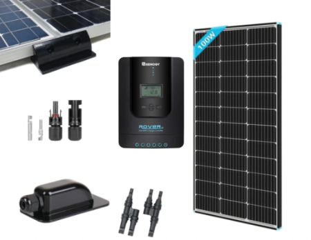 RSM0207 SOLÁRNÍ SET RENOGY 200W S 20A PWM REGULÁTOREM NABÍJENÍ, ČERNÝ - ČERNÉ DRŽÁKY