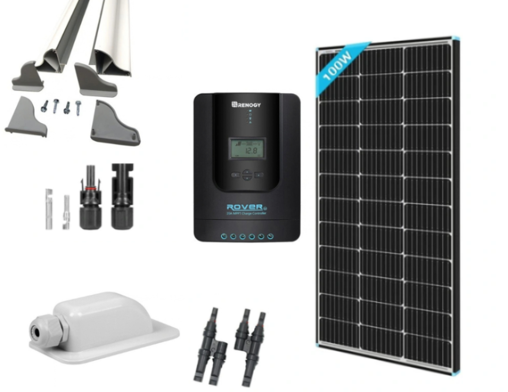 RSM0208 SOLÁRNÍ SET RENOGY 200W S 20A PWM REGULÁTOREM NABÍJENÍ, ČERNÝ - BÍLÉ DRŽÁKY